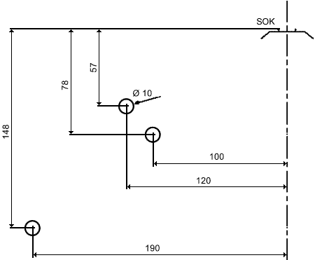 Anordnung der Bohrungen in Bezug auf die Gleisachse und die Schienenoberkante